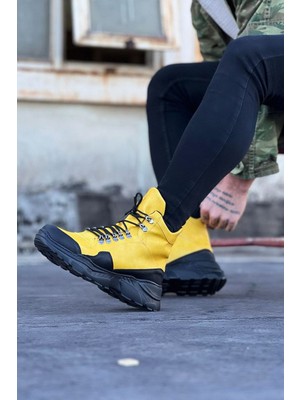 Hkursat HK07 Sarı-Siyah Renk Uzun Bağcıklı  Bot