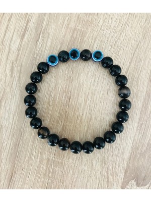 Mk Tasarım Gerçek Siyah Akik Taşı BİLEKLİK-MKT.1.101.73 Rahatlatıcı, Dinginlik, Enerji Bilekliği