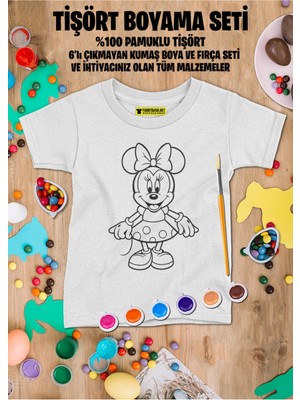 Minnie Tişört Boyama Seti – Çocuk Full Set Fırçalı, Kreatif Elbise Tasarım Oyunu, 3+ Yaş