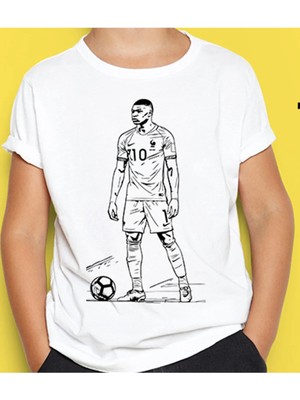 Mbappe Tişört Boyama Seti Kısa Kollu Beyaz Çocuk Elbise Tasarım Oyunu 3+ Yaş Kız Çocuk İçin