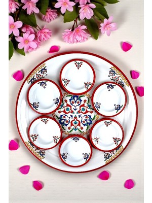 İnci Emaye 7 Parça Büyükboy Çırağan Desenli Emaye Kahvaltı Seti, Sunum, Kahvaltı Tabağı, Reçellik, Çeyiz