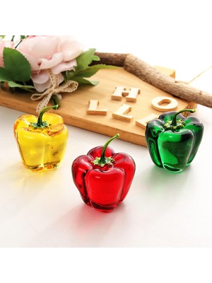 Hpytech🫑 Cam Biber Biblosu –dekoratif Kristal Şık Obje✨dekoratif El Yapımı Cam Sebze Figürü-Ev & Mutfak Süsü(3'lüset)