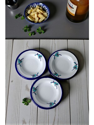 İnci Emaye 3 Parça 14CM Emaye Tabak Set ,kahvaltı Tabağı,reçellik, Zeytin, Peynir Tabağı, Çeyiz