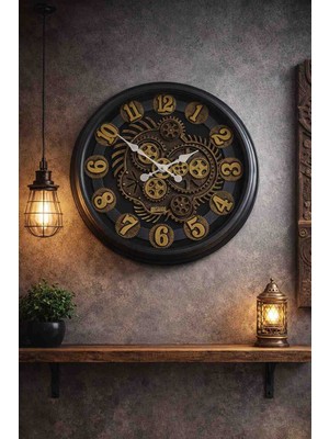Avisa Clock 70*70 cm Çarklı Gri Kasa Dekoratif Duvar Saati