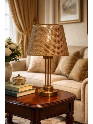 Dede Kule Abajur Eskitme Statik Boyalı Kahverengi Rattan Şapkalı