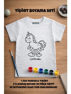 Dijital Baskılı Ürünler Unicorn Desenli Çocuklar Için Tişört Boyama Seti Full Set