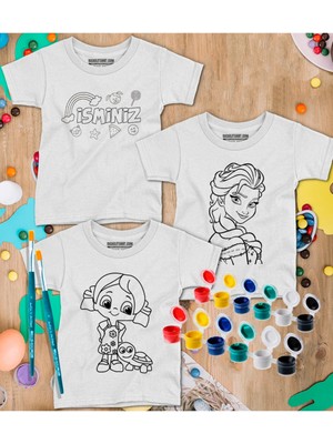 Isim Yazılan 3 Tişörtlü Boyama Seti – Çocuk Full Set Fırçalı, Kreatif Elbise Tasarım Oyunu, 3+ Yaş