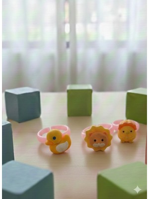 Kızılelmada Kız Çocuk 3’lü Plastik Yüzük Seti – Renkli Figürlü