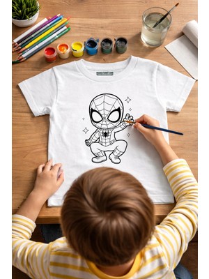 Spider Man Tişört Boyama Seti – Çocuk Full Set Fırçalı, Kreatif Elbise Tasarım Oyunu, 3+ Yaş