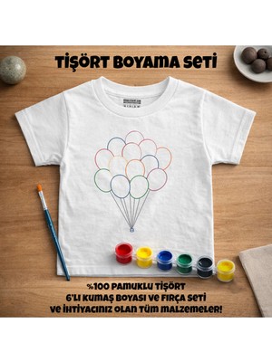Dijital Baskılı Ürünler Balon Desenli Çocuklar Için Tişört Boyama Seti Full Set