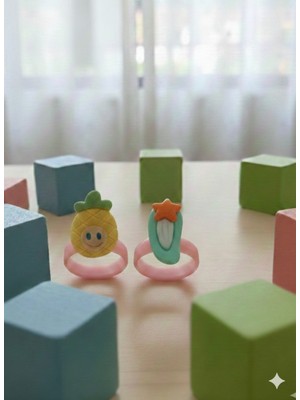 Kızılelmada Çocuk Kız Yüzük 2’li Set – Plastik, Figürlü Model