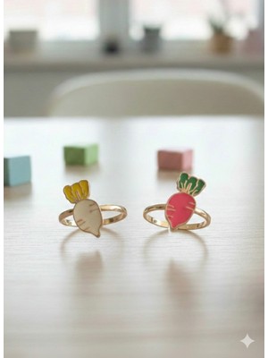 Kızılelmada Çocuk Kız Yüzük 2’li Set – Plastik, Figürlü Mode