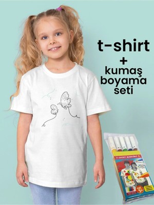 Dijital Baskılı Ürünler Kelebek Desenli Çocuklar Için Tişört Boyama Seti Full Set