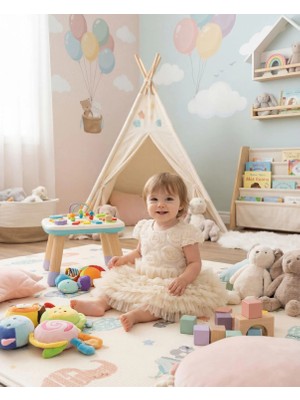 Kız Bebek Gül Detaylı Kat Kat Tül Abiye Elbise Pembe 9-36 Ay