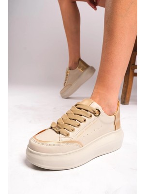 Romex Modaya Uygun Kadın BEYAZ GÜMÜŞ Detaylı ve Kalın Tabanlı Spor Ayakkabı 2025 Koleksiyonu