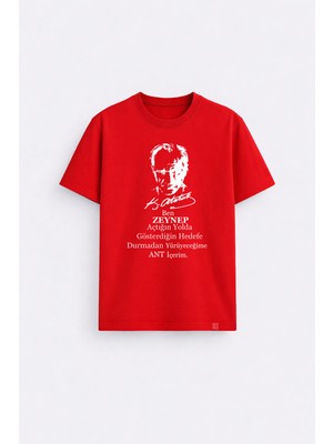 Shain Kişiye Isme Özel 23 Nisan Çocuk Bayramı Atatürk Baskılı Kırmızı Tişört T-Shirt