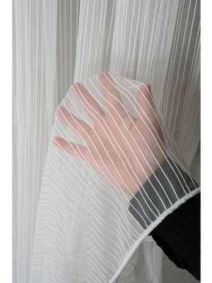 Paşamanlar Çizgili Beyaz Tül Perde - Kalın Gramajlı, 1/3 Sık Pile - Ütü Istemez