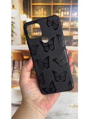 Vip Case Oppo A15 Uyumlu Siyah Kelebek Desenli Silikon Darbe Emici Klasik Korumalı Rubber Kılıf