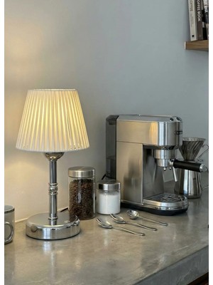 Maison Avf Beyaz Deri Kablosuz Şarjlı Masa Lambası - Alt Uzun Gümüş