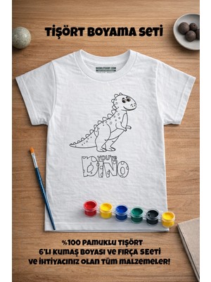 Dijital Baskılı Ürünler Dinazor Desenli Çocuklar Için Tişört Boyama Seti Full Set
