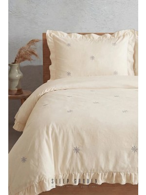 Sleep Garden Esen Nevresim Takımı %100 Pamuk Kar Tanesi Desenli Krem