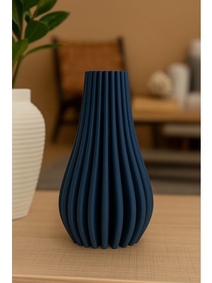 Modern Mat Mavi Dekoratif Vazo - 3D Tasarım Mavi Vazo - Iskandinav Stil Mavi Dekor Vazo