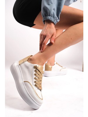 Romex Modaya Uygun Kadın BEYAZ GÜMÜŞ Detaylı ve Kalın Tabanlı Spor Ayakkabı 2025 Koleksiyonu