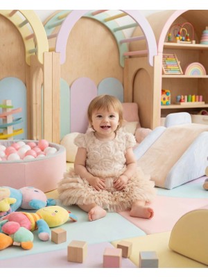 Butik Happy Kids Kız Bebek Gül Detaylı Kat Kat Tül Abiye Elbise Ekru 9-36 Ay