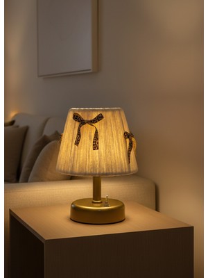 Maison Avf  Leopar Fiyonk Detaylı Kadife Kablosuz Pilli Masa Lambası - Alt Eskitme Gold