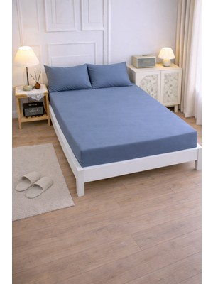 Lila Moon Indigo Renkli Pamuklu Ranforce Kumaştan Tek / Çift Kişilik Fitted Lastikli Çarşaf Takımı