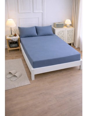 Lila Moon Indigo Renkli Pamuklu Ranforce Kumaştan Tek / Çift Kişilik Fitted Lastikli Çarşaf Takımı