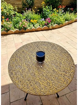 Hasır Pvc Yuvarlak Salon Sehpa Örtüsü Silinebilir Dantel Desenli Masa Örtüsü.