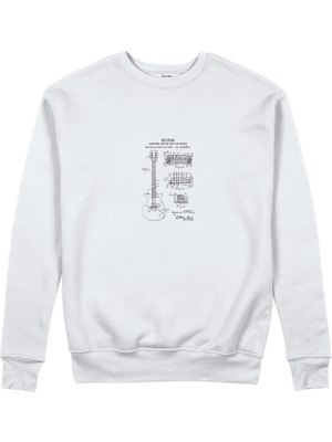 The Lucid Lab Gibson Les Paul Gitar Sweatshirt - Beyaz