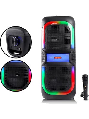 3 Tıkla Bluetooth MS2039 Hoparlör Rgb LED Işıklı Mikrofonlu Telefon, Aux, Radyo, Kareoke, USB Bağlantı Bataryalı