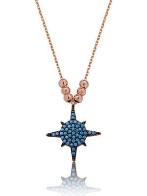 Fm Gümüş Mavi Yıldız Bayan Kolye