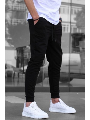 Madmext Siyah Paçası Lastikli Erkek Battal Boy Eşofman Altı E6583