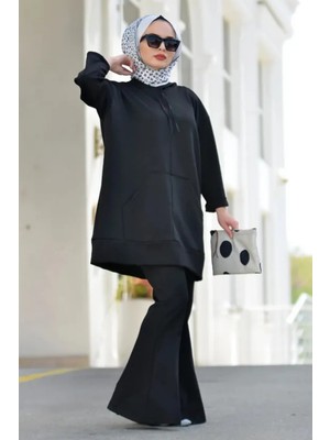 Tesettür Diyarı  Çelik Kumaş Ispanyol Paça Pantolon- Siyah
