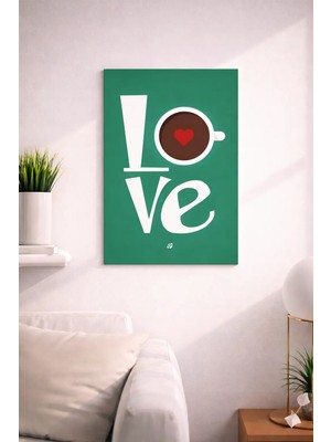 Love  Yazılı Koyu Yeşil Şık Tasarımlı Mdf Tablo (27X18)