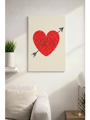 I Love You Yazılı Kalp ve Ok Detaylı Sade Şık Tasarımlı  Mdf Tablo (27X18)