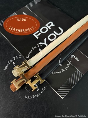 Fiori 3'lü Hakiki Bombeli 2 cm Deri H Tokalı Ince Kadın Kemeri, Ceket Kemeri, Gömlek Kemeri, Elbise Kemeri