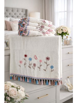 Dilex Beyaz Çeyizlik Nakışlı 60X90 cm Havlu Set Bisiklet