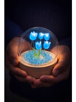 Ev Dekorasyon Dekoratif Lale Çiçek Gece Lambası LED Işıklı Kristal Taşlı