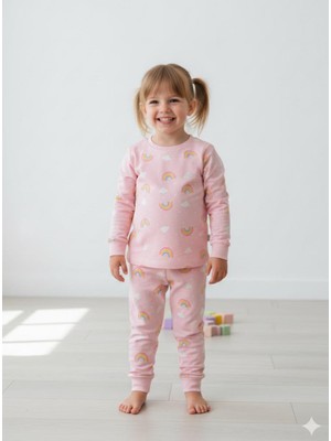 Gökkuşağı Desenli Penye Pijama Takımı