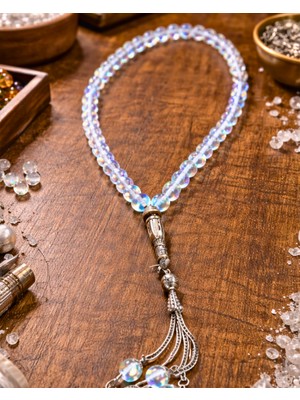 Sufi Tesbih Esans Ve Hediyelik Doğal Kuvars Taşı Tesbih 33’lü – Şeffaf Işıltılı Doğal Taş, Gümüş Kaplama Püsküllü Özel Tasarım Tesbih