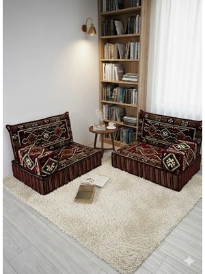 Bakırözü Home Şark Köşesi Takımı , Yer Sediri Minderi Bordo Anadolu- (20 cm Minder Kalınlıklı)