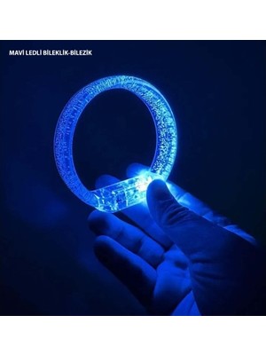 İsmiyle Al Mavi LED Işıklı Baskı Yapılabilen Pilli Bileklik Bilezik 1,5 cm Genişlik