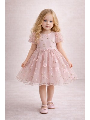 2kids2mom Kız Bebek Elbise Kız Çocuk Elbise Çiçekli Doğum Günü Parti Düğün Özel Gün Kısa Kol Astarlı Fiyonklu