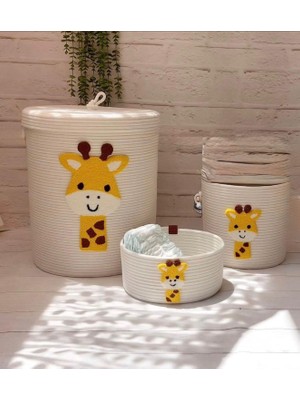 Berçak Home Çocuk Odası Düzenleyici Sepet, Kirli Sepeti , Punch Işleme 3'lü Takım, Zürafa Desenli Punch Işleme
