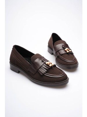 Shoegar Kadın Acı Kahve Boncuk Püsküllü Günlük Kısa Topuklu Ayakkabı EATR30MS01C