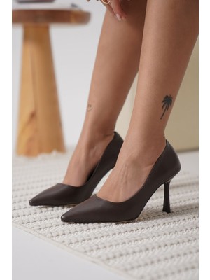 Zerenyus ZR08MS26 Premium Kadın Acı Kahve Stiletto 8 cm